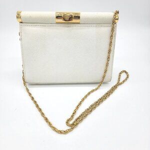 Vintage Genuine Leather Y&S Bag Original Shoulder Purse Handbag Ivory Gold Chain